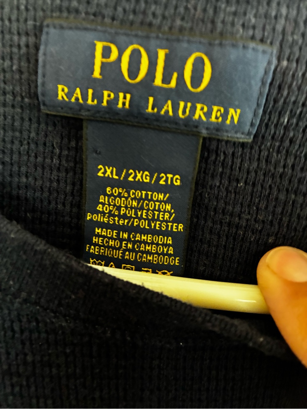 Polo Ralph Lauren 2XL Navy Waffle Knit Long Sleeve Shirt - Picture 2 of 3